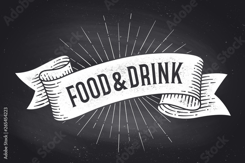 Food and Drink. Old school vintage ribbon banner