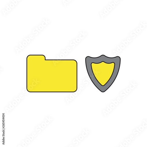 Vector icon concept of closed folder with shield guard. Black outlines and colored.