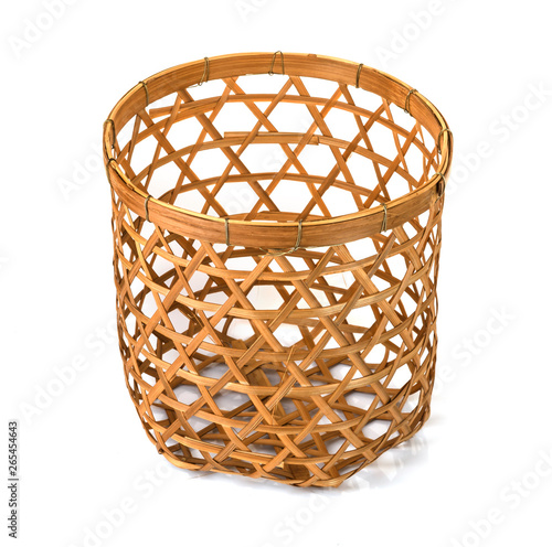 Bamboo basket hand made isolated on white background.