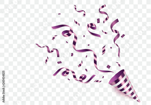 Party Popper is isolated. Bright confetti. Vector illustration Happy birthday concept.