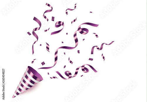 Party Popper is isolated. Bright confetti. Vector illustration Happy birthday concept.