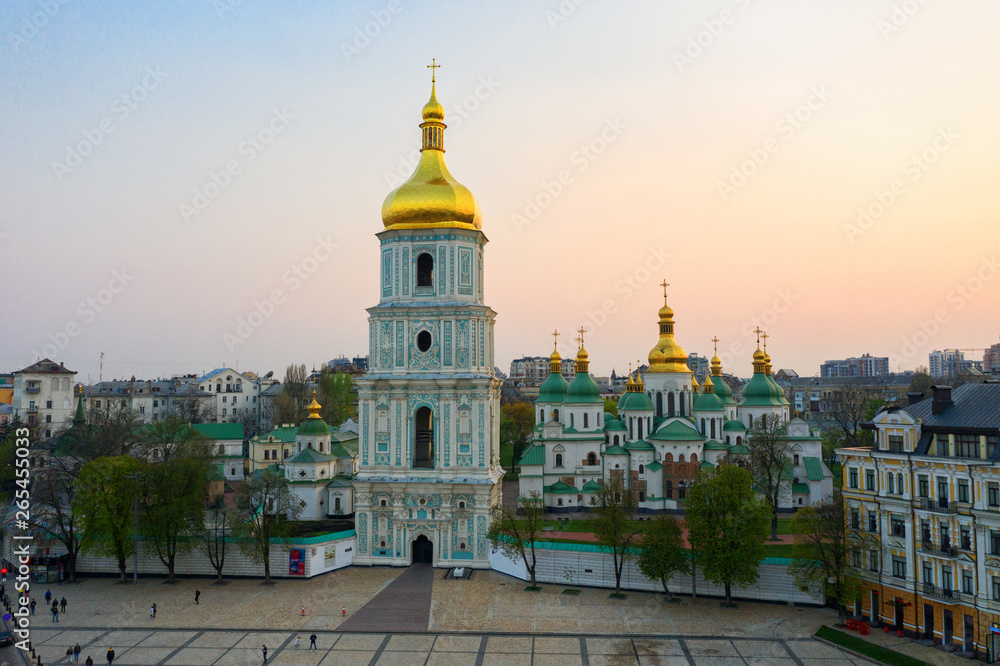 Aerial view of Sofievskaya Square and St. Sophia Cathedral in Kiev, Ukraine. Tourist Sight. Ukrainian baroque Aerial view of Sofievskaya Square and St. Sophia Cathedral in Kiev, Ukraine. Tourist Sight. Ukrainian baroque