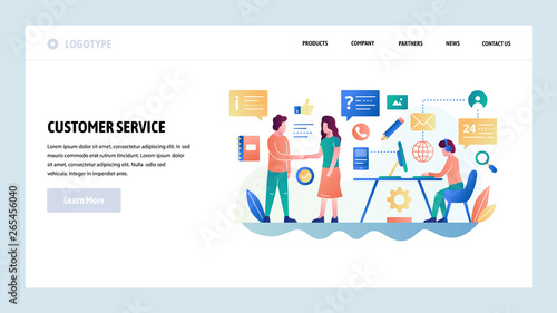 Vector web site design template. Customer service and online support chat, helpdesk, sales. Landing page concepts for website and mobile development. Modern flat illustration