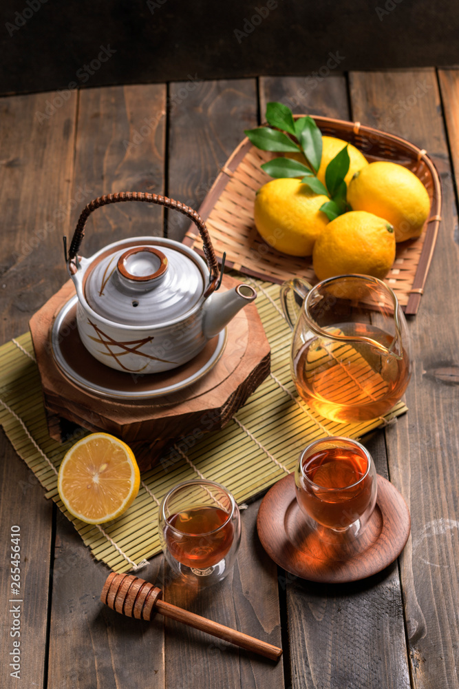 Hot tea with lemon and natural honey, Hot tea with lemon and natural honey,