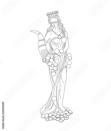 Fortuna goddes of wealth, money and fortune linear illustration