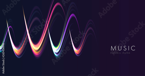 Music sound neon wave abstract shape on dark background