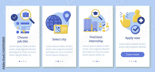 Internship program onboarding mobile app page screen vector template