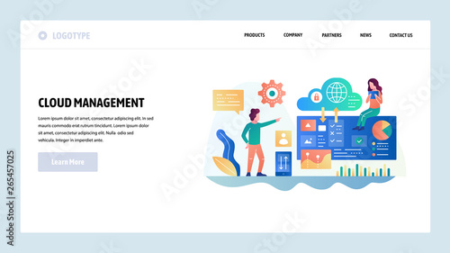 Vector web site design template. Cloud computing technology and secure storage. Cloud management. Landing page concepts for website and mobile development. Modern flat illustration
