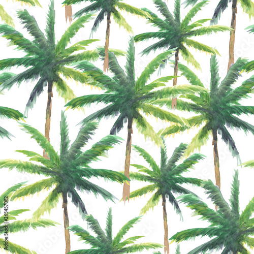 seamless pattern of hand paint watercolor coconut tree  natural summer illustration for fashion textile