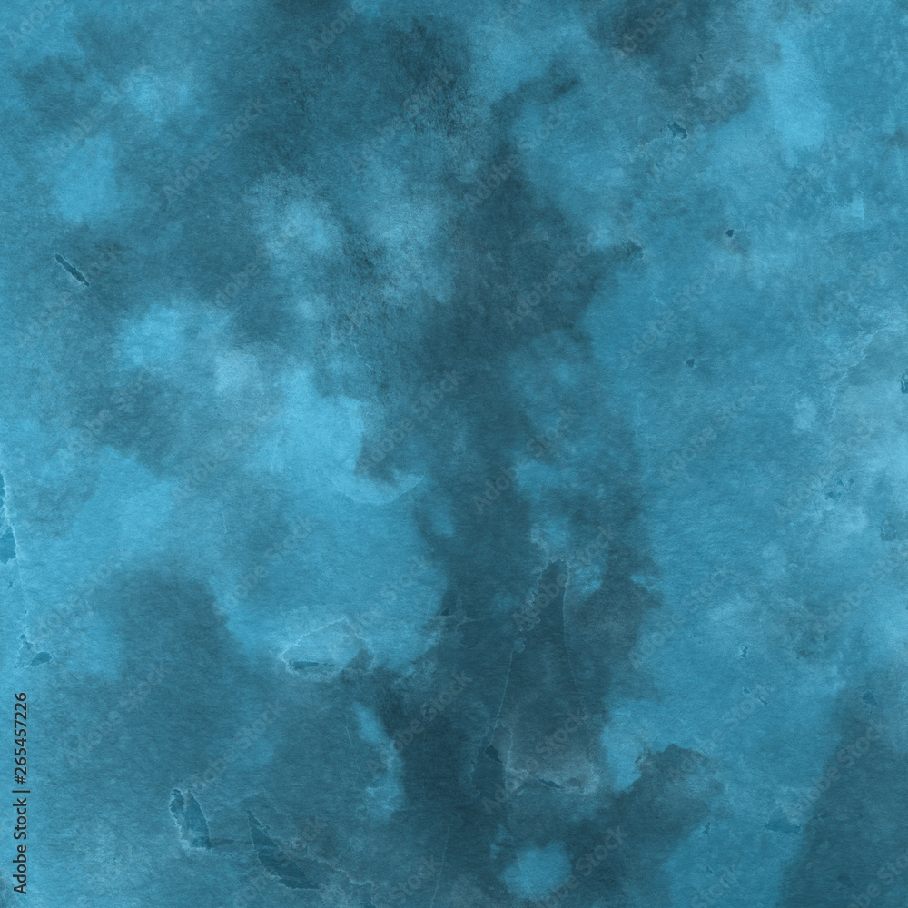 Obraz Kolorowy zima niebieski atrament i akwarela tekstury na tle białej księgi. Wycieki farby i efekty ombre. Ręcznie malowane abstrakcyjny obraz. Głębokie morze.