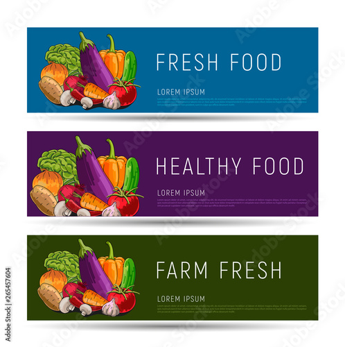 healthy food flyer templates with vegetables illustrations