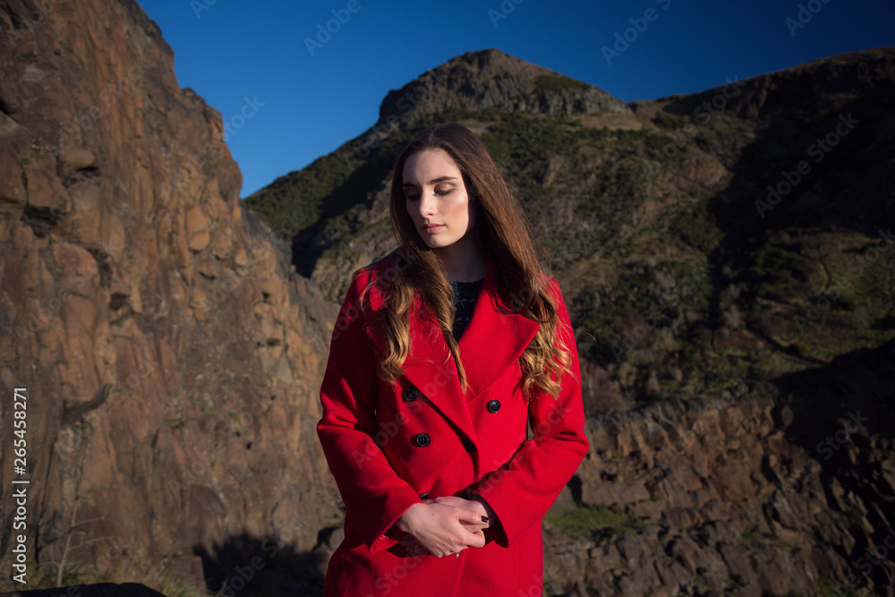 Naklejka premium Sad woman outdoors