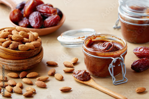 Tableau sur toile Vegan date spread with almonds (sugar-free).