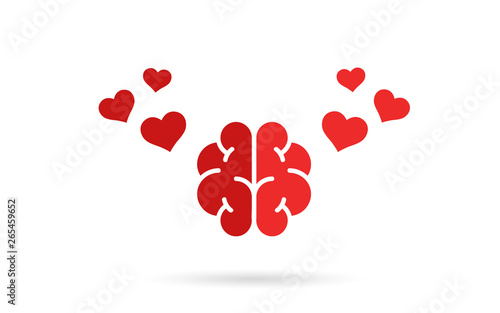 Brain and heart isolated on a whit background. Brain in love. Conflict between emotions and rationality. Icon or logo. Red color. Simple modern design. Valentine's day. Flat style vector illustration.