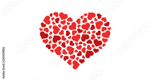 Many hearts in the shape of a big heart. Isolated on a white background. Love symbol. Red color. Icon or logo. Valentine's day. Cute simple modern design. Flat style vector illustration. photo