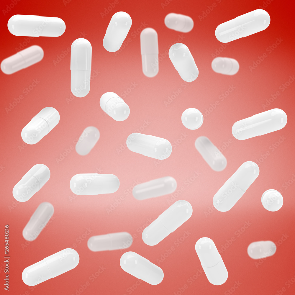 3D White capsule vitamins. White pills in flight. 3d render. 3D image. 3D model 3D White capsule vitamins. White pills in flight. 3d render. 3D image. 3D model