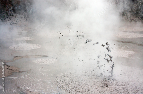 A natural volcanic bubbly mud pool at the Wai-O-Tapu geothermal park in New Zealand