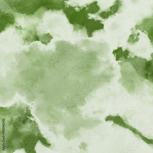 Green ink and watercolor textures on white paper background. Paint leaks and ombre effects. Hand painted abstract image.