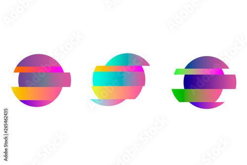 Vector colorful deformed circles in glitch style. Abstract round frame for text. Modern graphic with gradient color isolated on white background. Use for flyer, business card, invitation, gift cards.