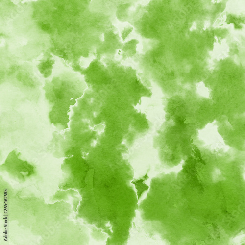 Green ink and watercolor textures on white paper background. Paint leaks and ombre effects. Hand painted abstract image.