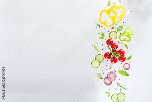 Fototapeta Naklejka Na Ścianę i Meble -  Fresh vegetables, herbs and spices on white background