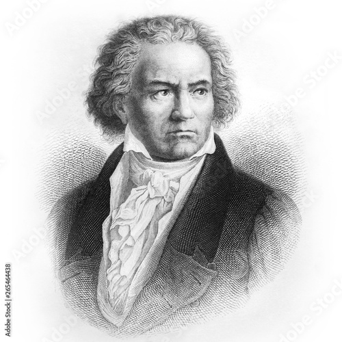 Ludwig van Beethoven, German composer and pianist. Picture from Ch. Oeser’s antique book “Aesthetische Briefe” (Esthetic Letters). Published by Friedrich Brandstetter, Leipzig (1874) photo