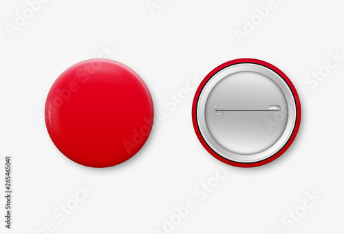 Red pin button, vector. Pin button set. Collection of realistic pin buttons. Red blank badge pin brooch isolated on white background. 3D vector style. Web button.