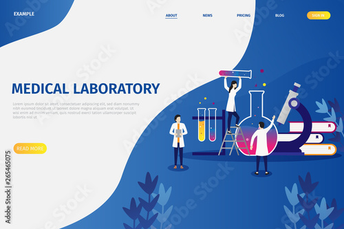Vector illustration concepts of medical laboratory research, people doing research activities, can be used for, landing pages, mobile applications, templates, UI, banners, webs, posters, leaflets 