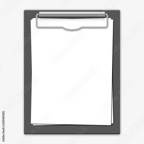 Realistic clipboard folder with blank white sheet of paper mock up. Vector