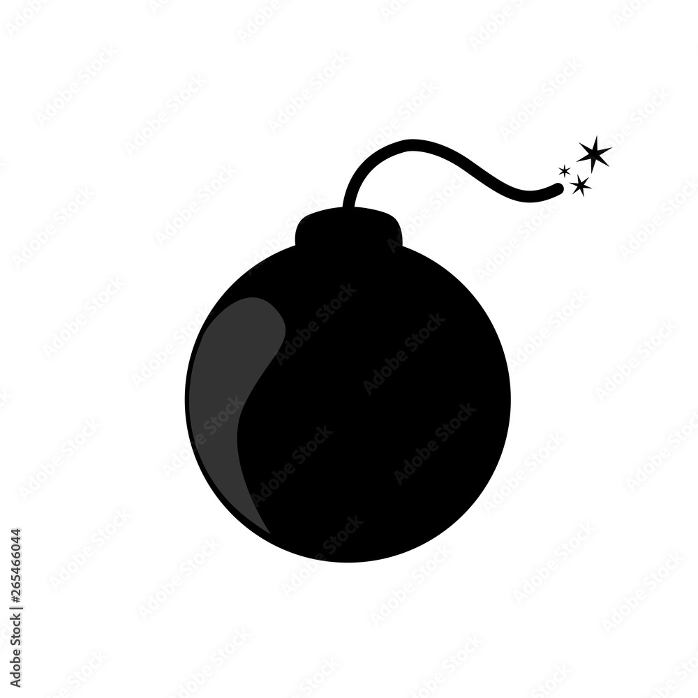 Bomb vector icon on white background. Danger sign. Explosive ball elements. Weapon symbol. War concept. Bomb vector icon on white background. Danger sign. Explosive ball elements. Weapon symbol. War concept.
