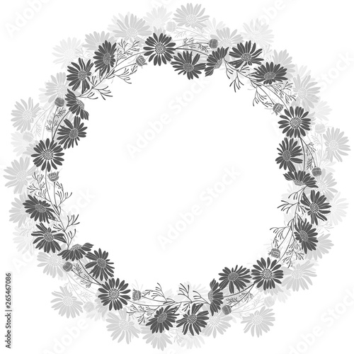 Chamomile wreath. Floral round frame on a white background. Vector illustration with place for text. Invitation, greeting card or an element for your design.