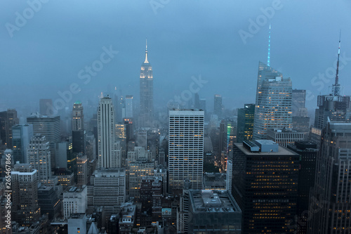 New York Skyline in the fog at night