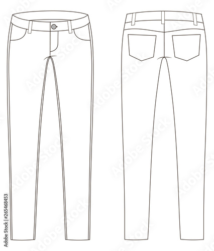 Fashion technical sketch of jeans in vector graphic