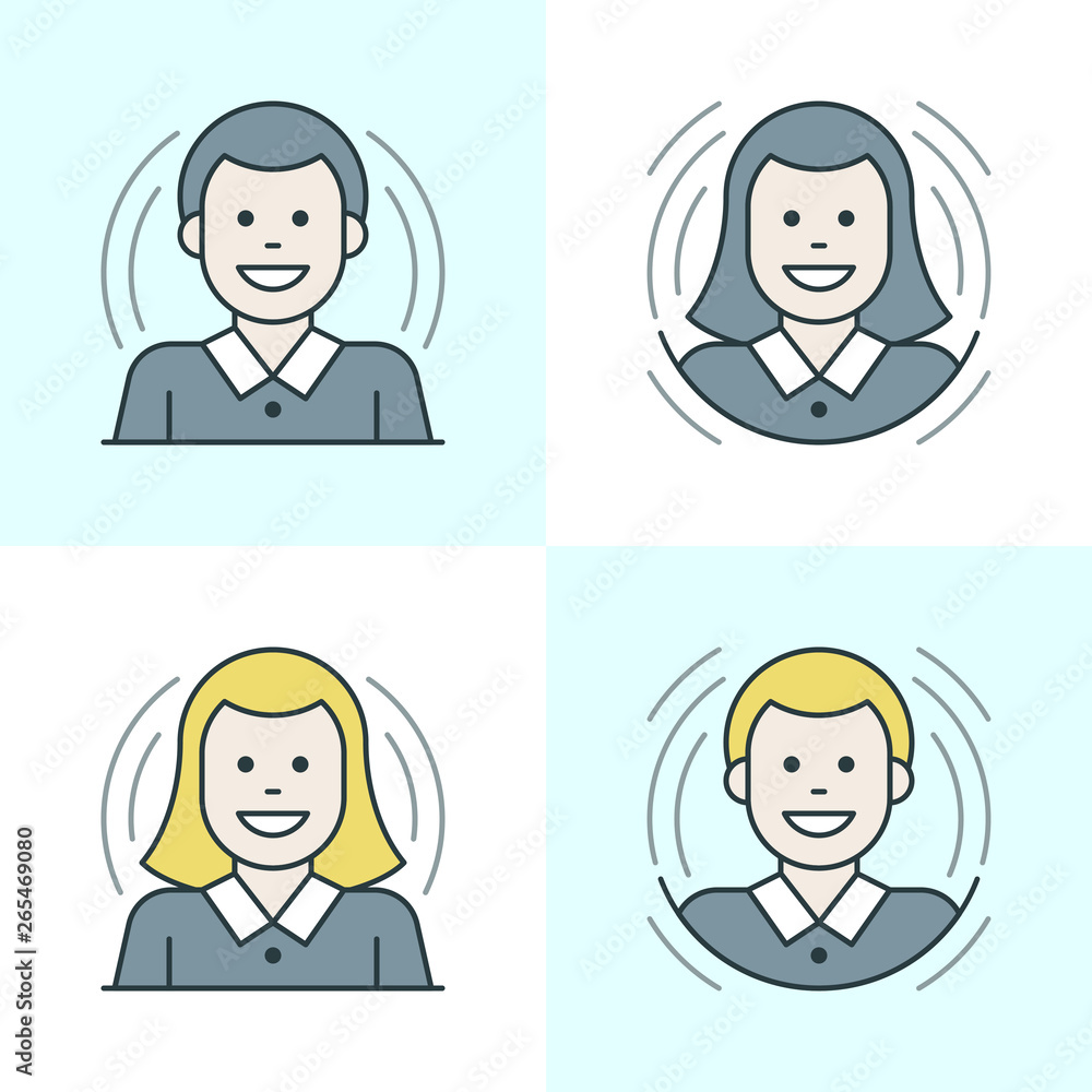 Flat line icons set. Thin linear stroke vector icons People Characters Woman and Man, Business Team concept Flat line icons set. Thin linear stroke vector icons People Characters Woman and Man, Business Team concept