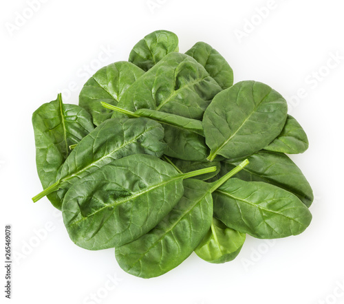 Heap of fresh spinach leafs isolated on white background