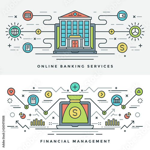 Flat line Banking and Financial Management Concept Vector illustration