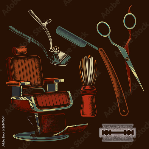 Set of Barber tools and elements. Original vector illustration vintage style. Design element.