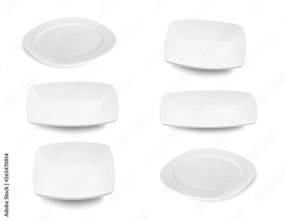 collection of ceramic white plate on white background collection of ceramic white plate on white background