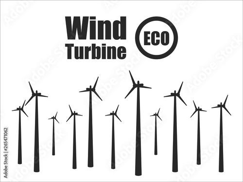 Vector silhouette of wind generators or wind turbines