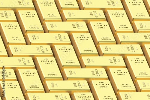 Bar of gold on a white background.  3d rendering, 3D illustration.