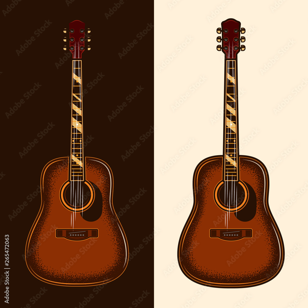 Obraz premium Acoustic guitar. Original vector illustration in vintage style. Design element.