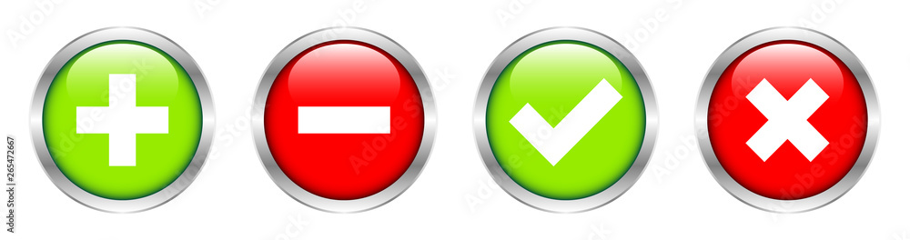 Buttons Plus, Minus & Checkmarks Rot/Grün/Silber Buttons Plus, Minus & Checkmarks Rot/Grün/Silber