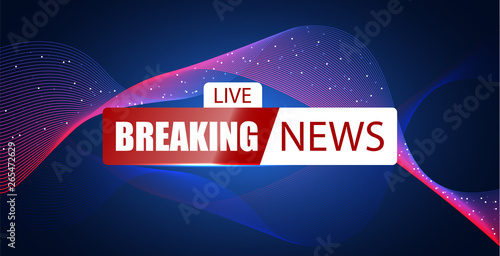 News background tag. Modern futuristic breaking news title template with abstract vector red and blue light effect on black backdrop for TV news screen