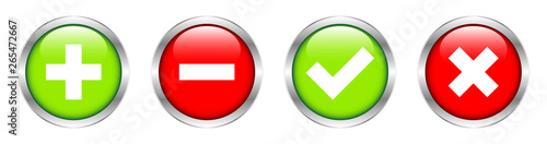 Buttons Plus, Minus & Checkmarks Rot/Grün/Silber