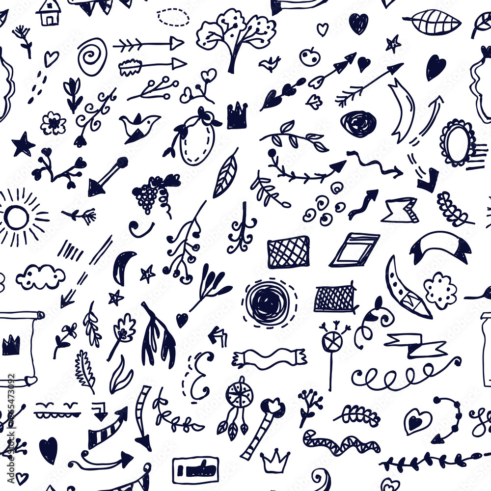 Plakat Funny doodle elements seamless pattern, hand drawn design