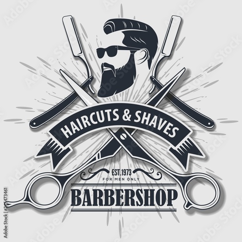 Barber shop vintage label, badge, or emblem. Vector illustration