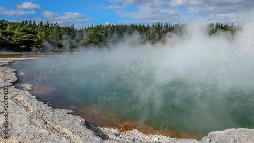 Geothermal lake in Kuirau park in Rotorua, New Zealand