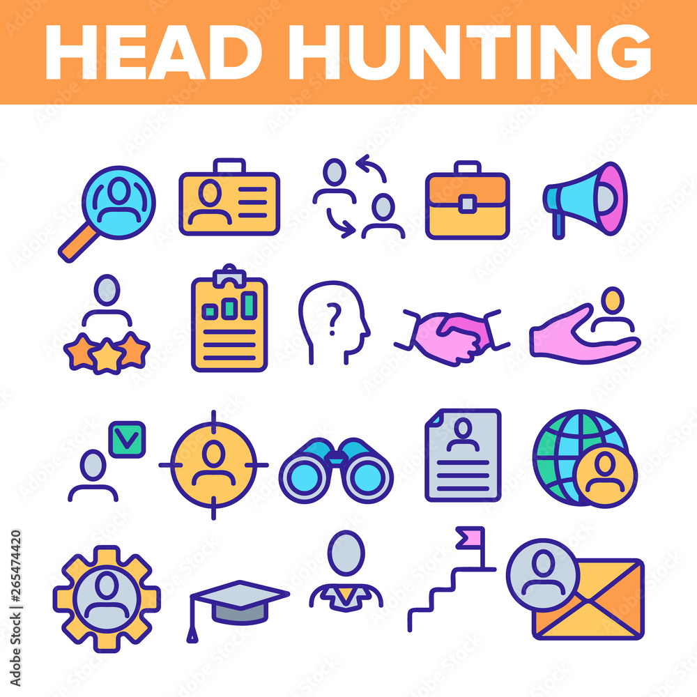 Head Hunting Service Linear Vector Icons Set. Head Hunting, Recruitment
