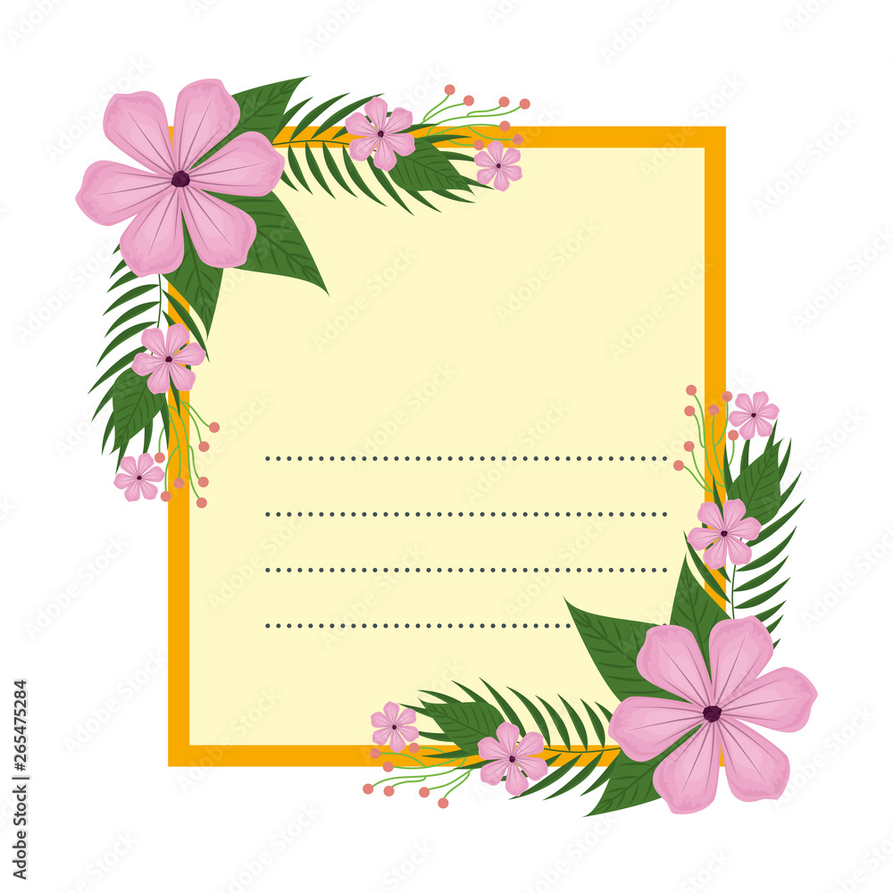 postcard with flowers and leafs decoration