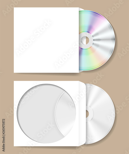 CD DVD compact disk in white paper cover vector illustration